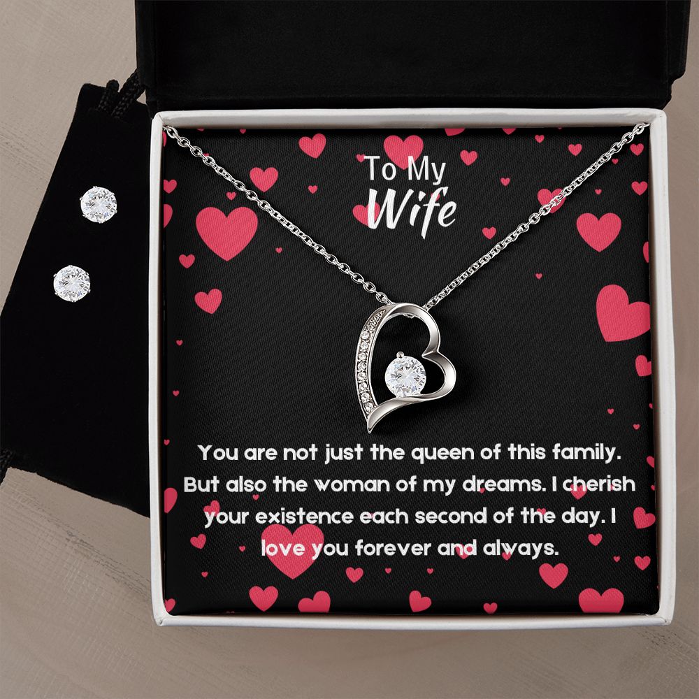 Gift for Wife, 14K White Gold Finish Necklace and Earrings Set with Cubic Zirconias