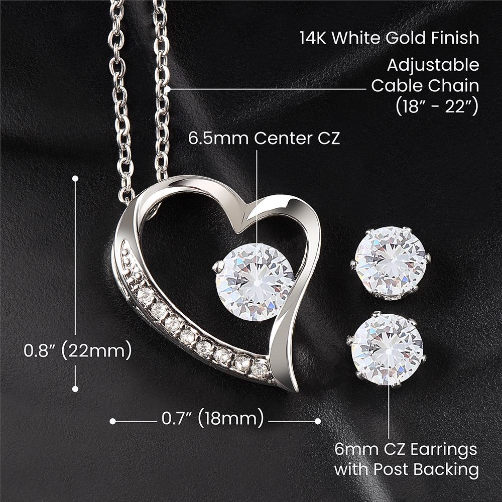 Gift for Wife, 14K White Gold Finish Necklace and Earrings Set with Cubic Zirconias