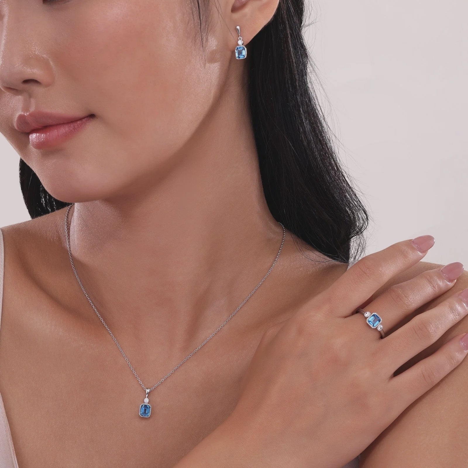 Simulated Emerald-Cut Blue Topaz & Diamond December Birthstone Necklace