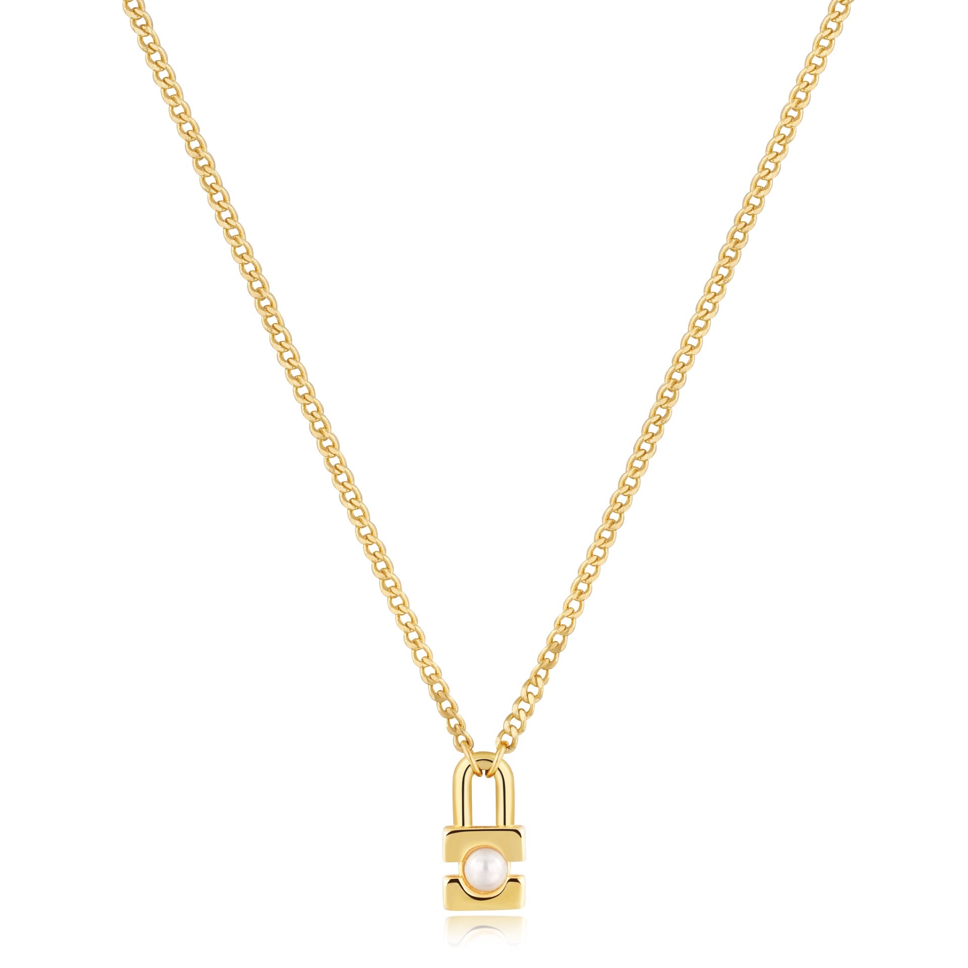 Modern Muse - Gold Pearl Padlock Necklace