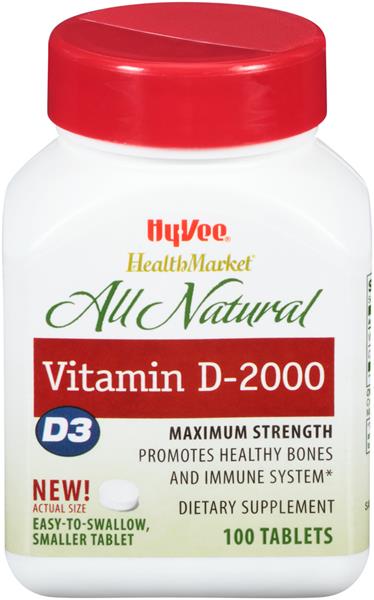 Hy-Vee HealthMarket All Natural Vitamin D-2000 Dietary Supplement Tablets