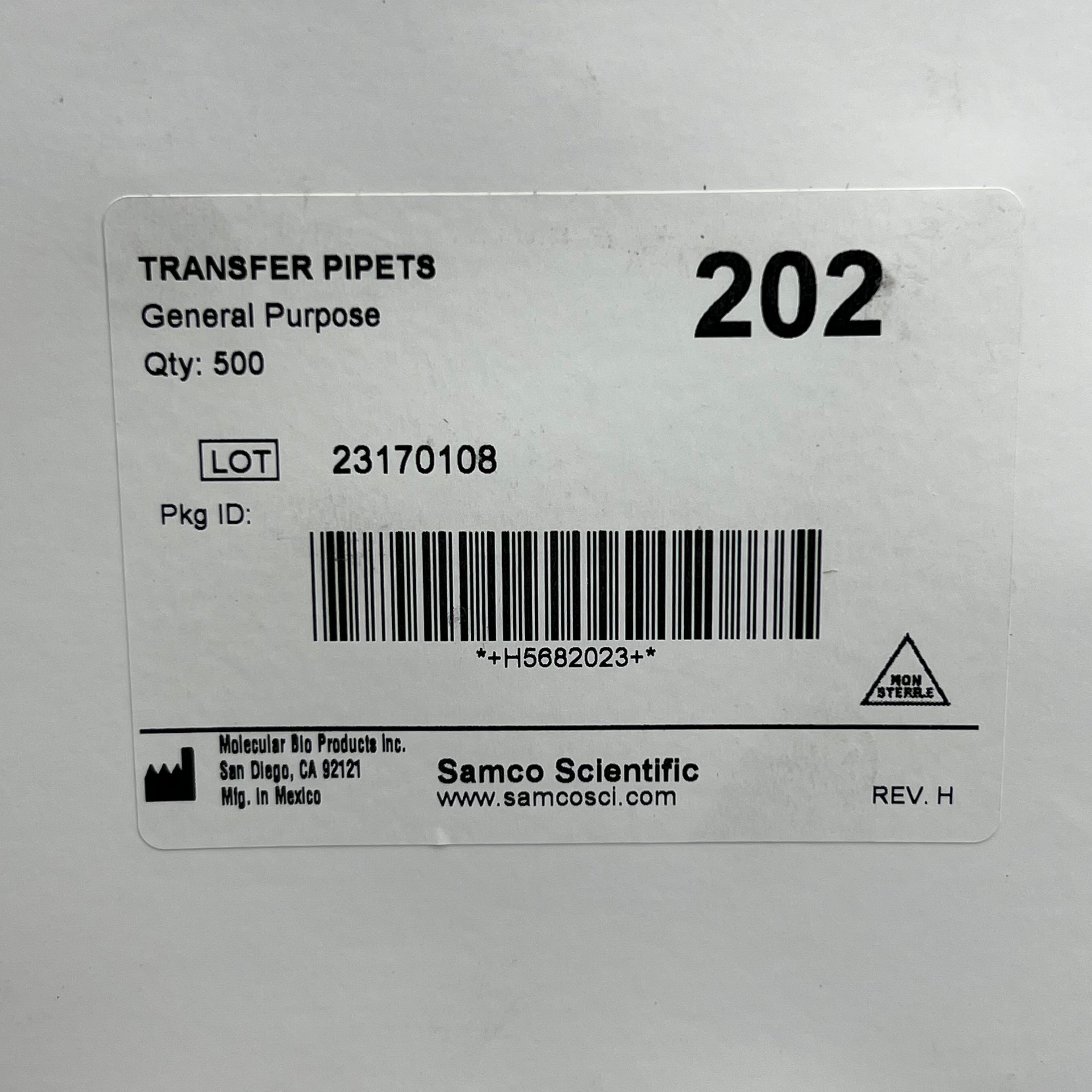 SAMCO (5000 PACK) TRANSFER PIPETS 202 General Purpose 7.7 ml 10 Boxes (500 per box)