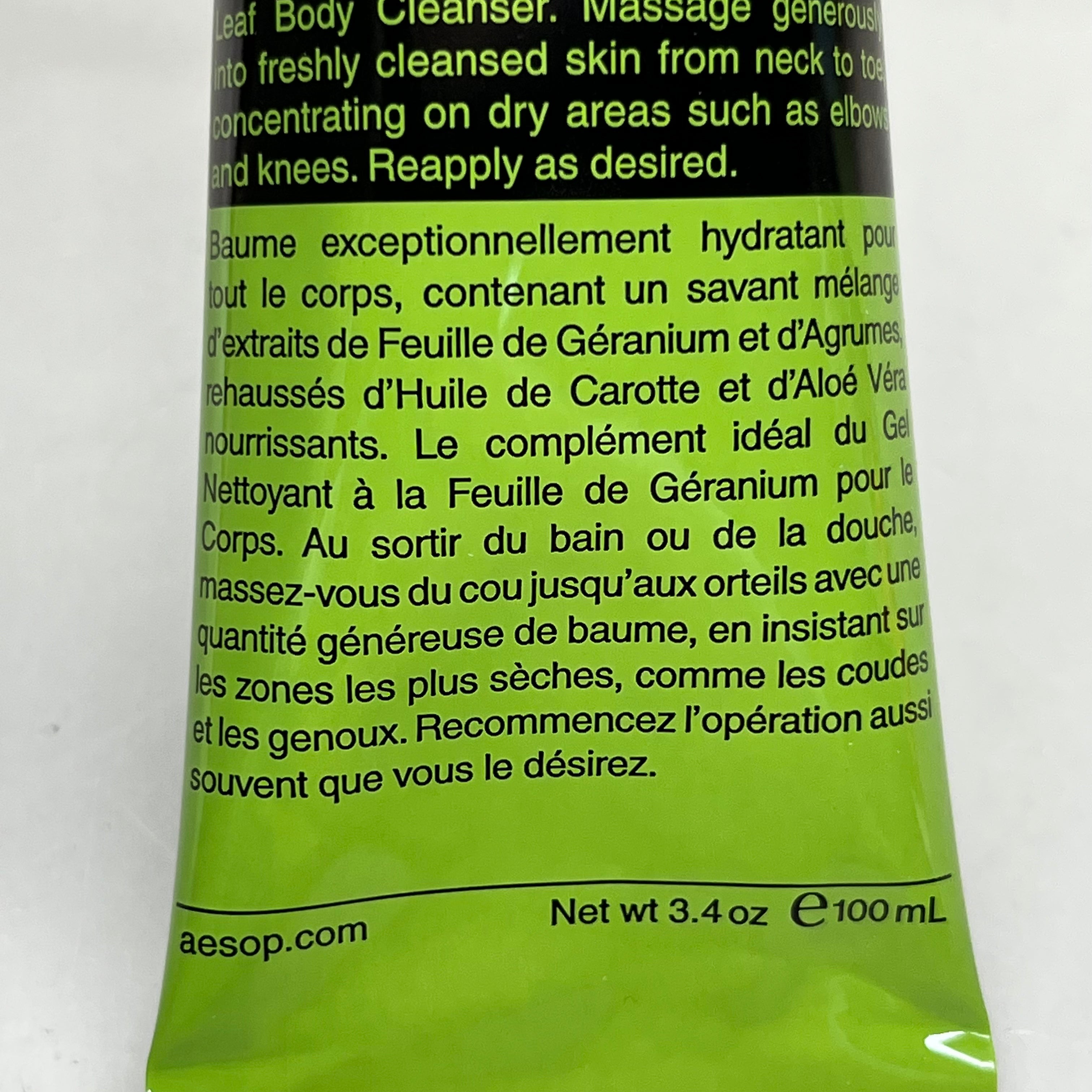 AESOP Geranium Leaf Body Balm Squeeze Tube 3.4 fl oz 10D1022AU BB-9 Months