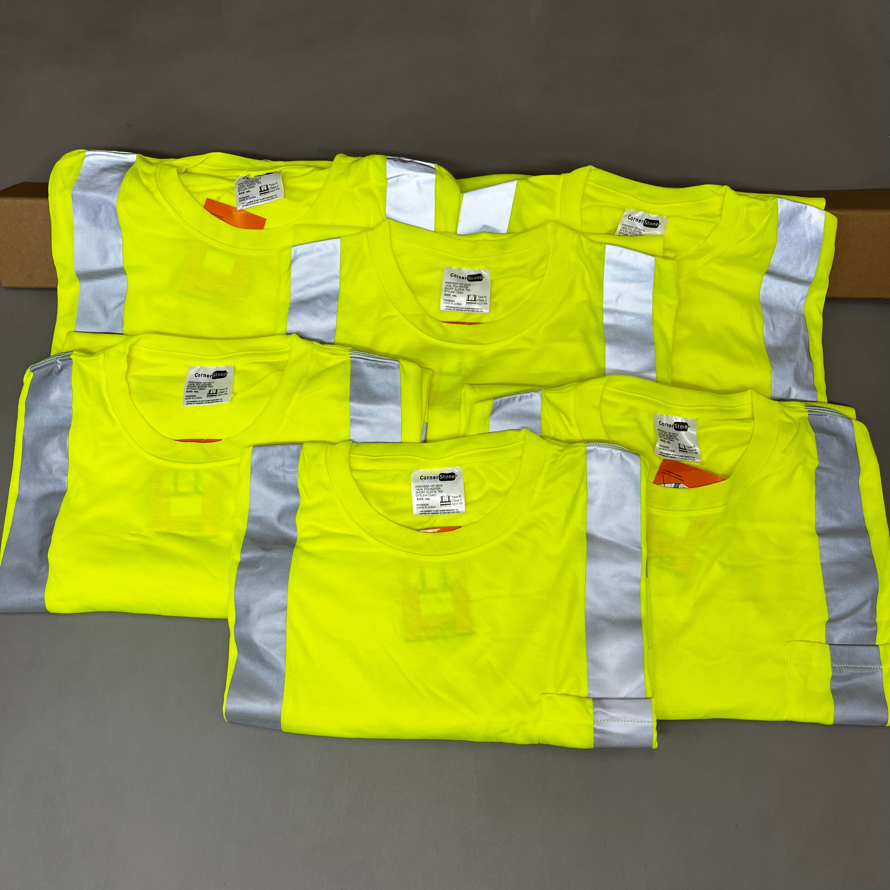 CORNERSTONE Pack of 6! Yellow Reflective Shirts Unisex Sz-4XL Neon Yellow (New)
