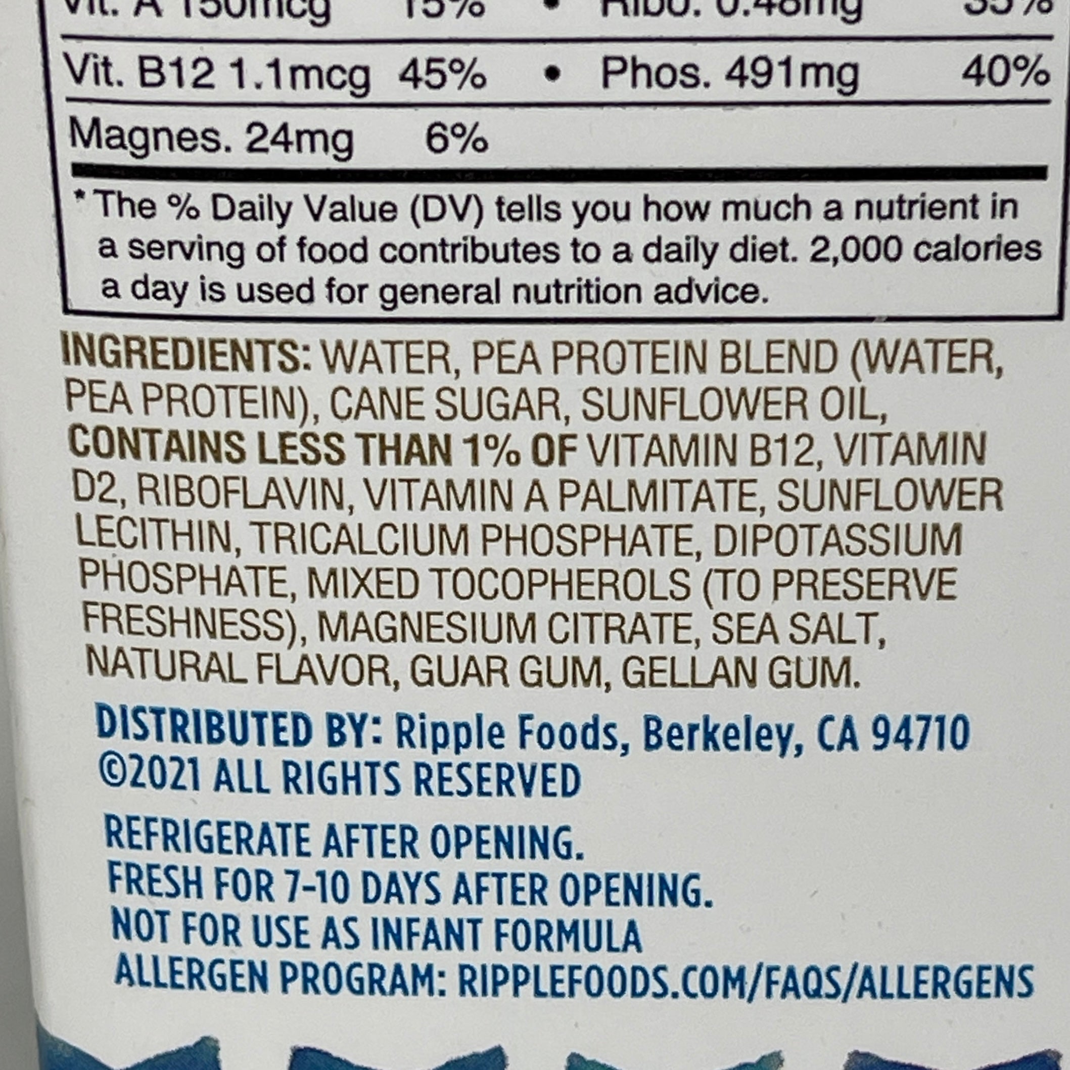 ZA@ RIPPLE (6 PACK) Non-Dairy Milk Original Vegan Gluten Free 32 oz BB 04/29/2024 F