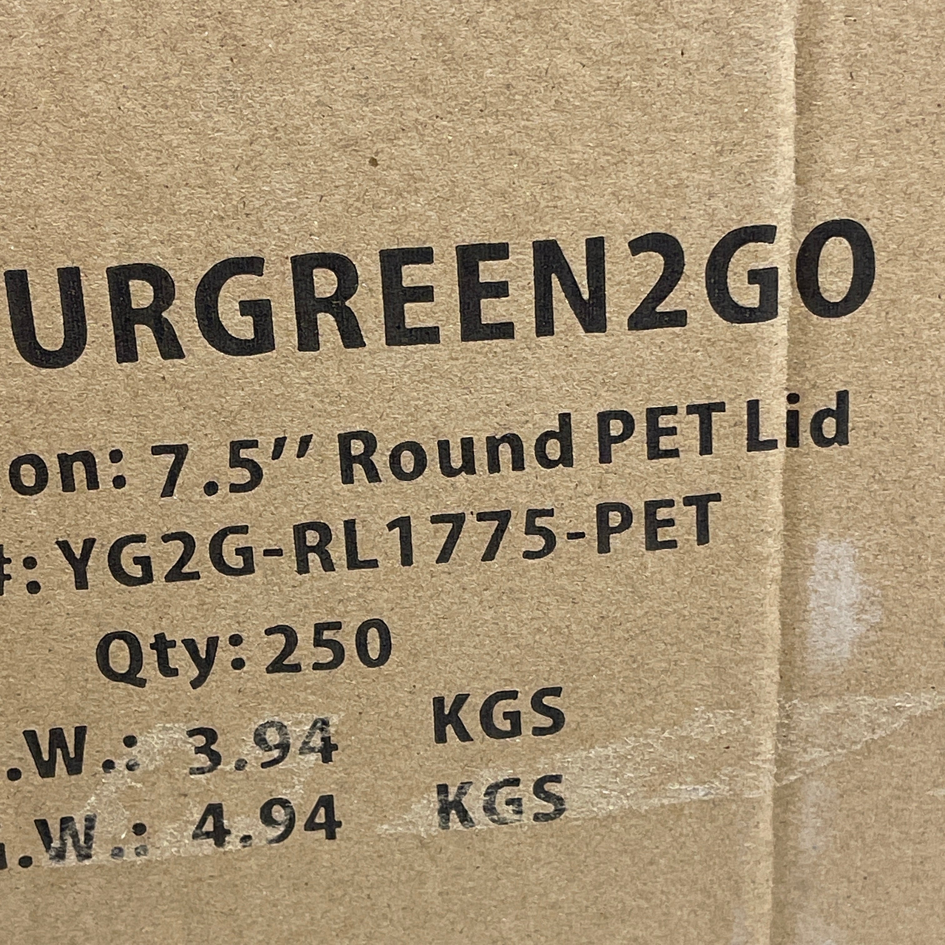 ZA@ YOURGREEN2GO PET (250 LIDS) Plastic Lids 7.5