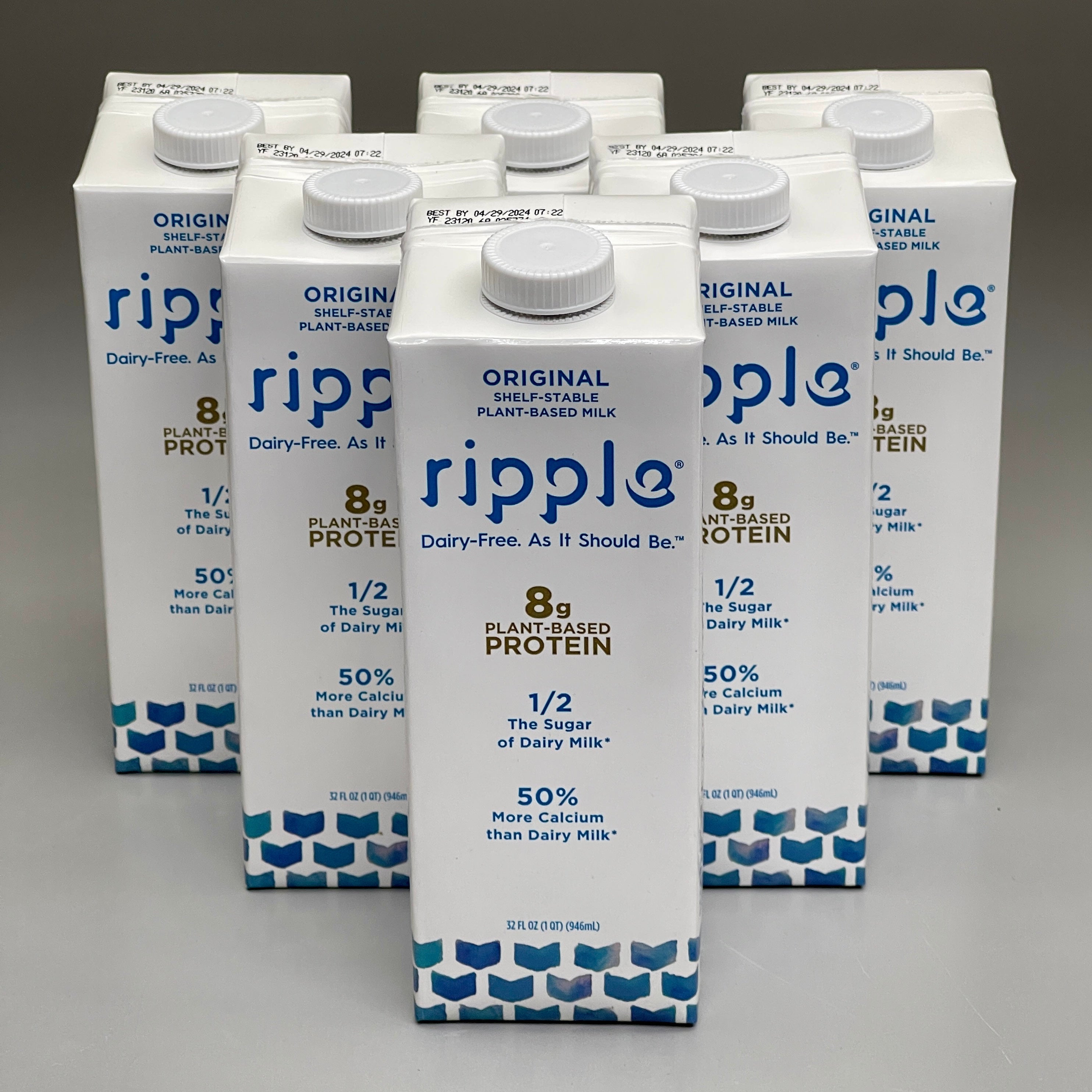 ZA@ RIPPLE (6 PACK) Non-Dairy Milk Original Vegan Gluten Free 32 oz BB 04/29/2024 F