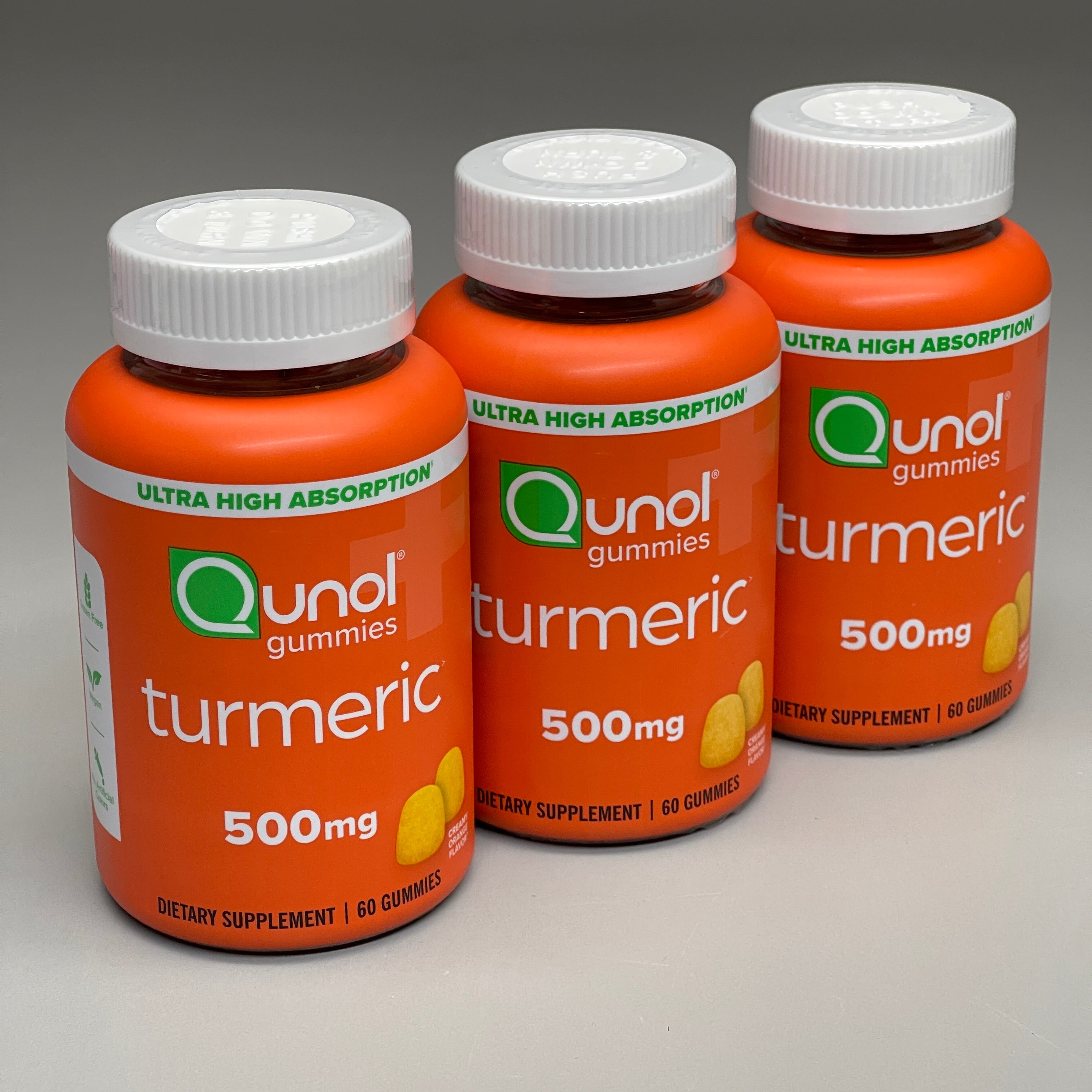 ZA@ QUNOL Turmeric Gummy Dietary Supplements 500 mg 60 Count - 3 pack BB 05/25 A