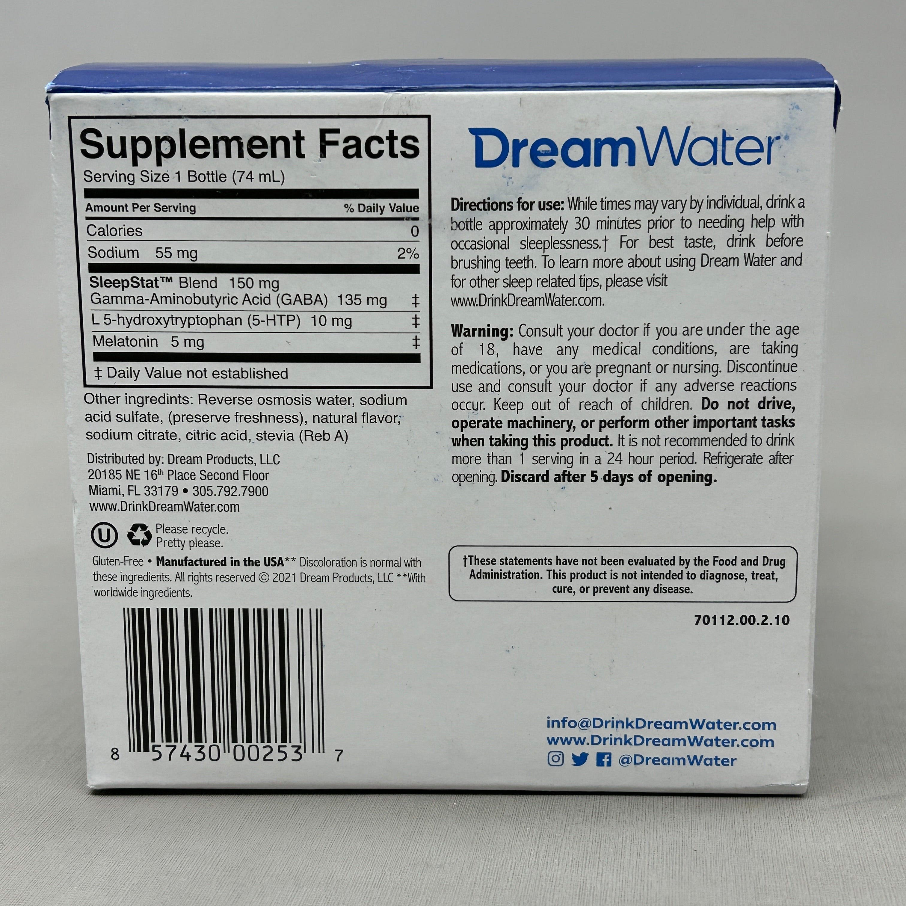 z@ DREAM WATER 12-PACK! Sleep and Relaxation Shot Snoozeberry 2.5 fl oz BB 09/23 (New) E