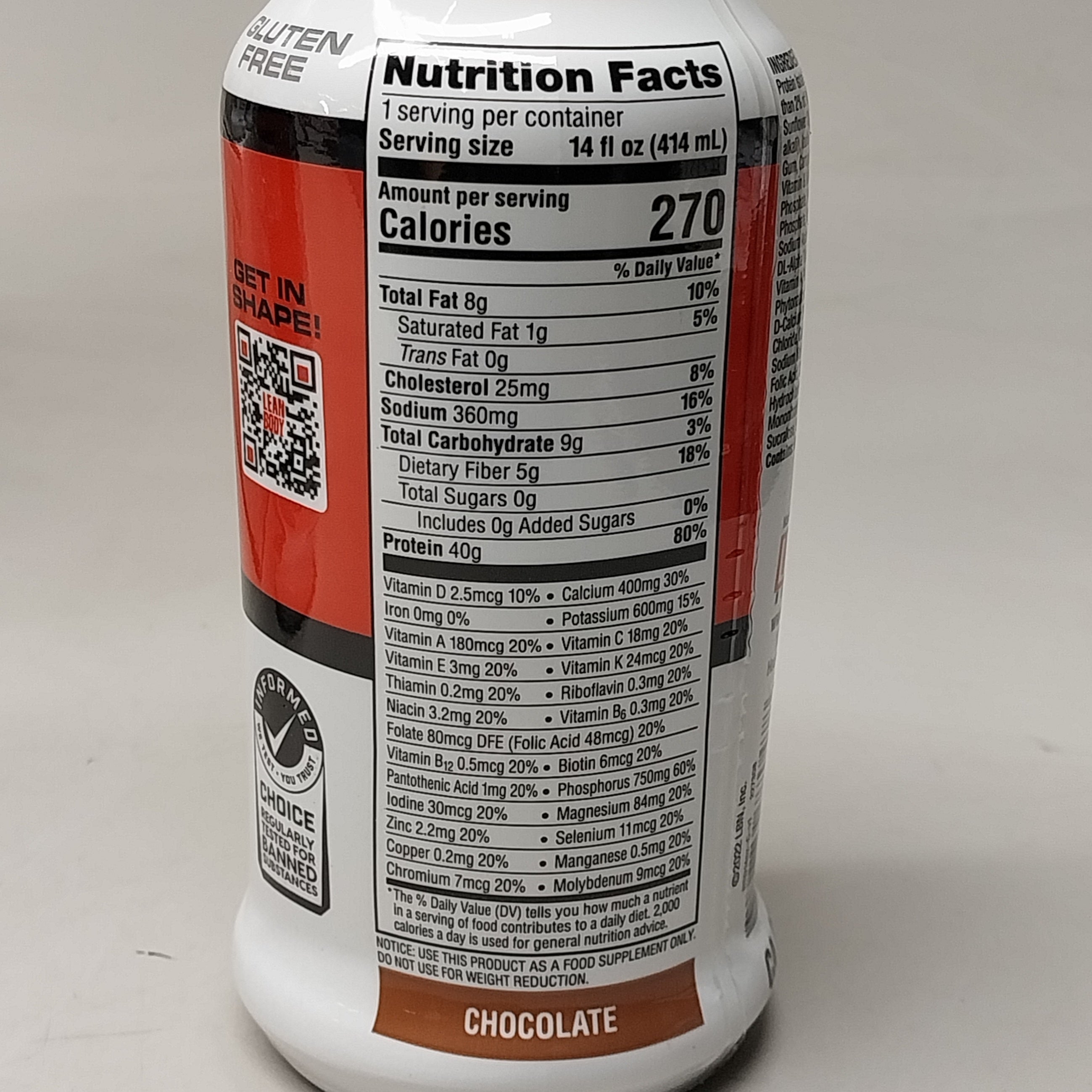 ZA@ LEAN BODY PROTEIN CHOCOLATE 14 fl. oz - 12PK BB 10/8/24 F