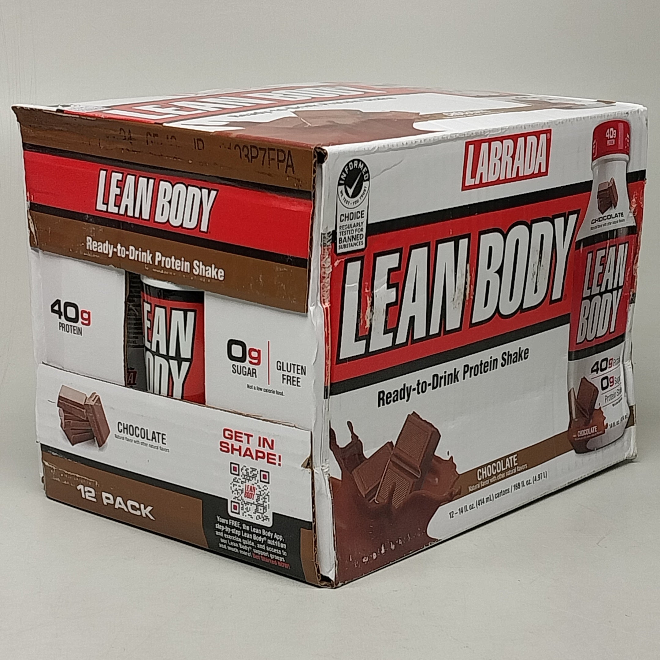 ZA@ LEAN BODY PROTEIN CHOCOLATE 14 fl. oz - 12PK BB 10/8/24 F