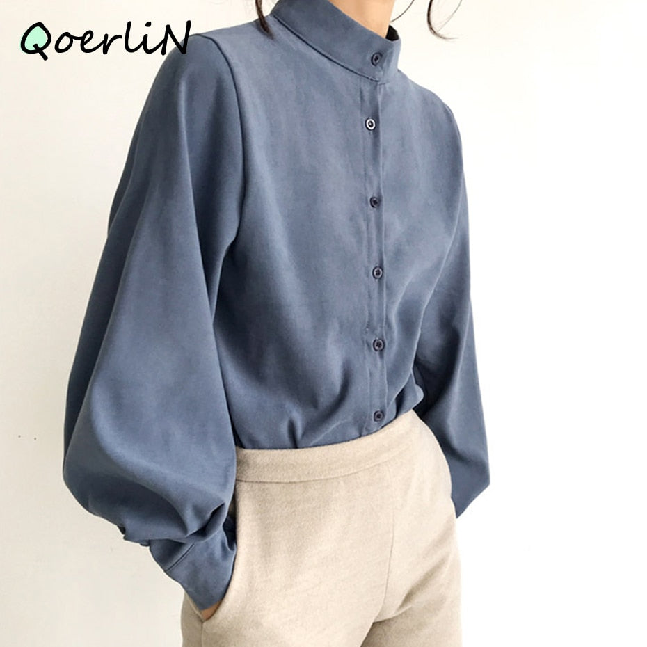 Puffy Chiffon Lantern Sleeve Blouse Office Shirt