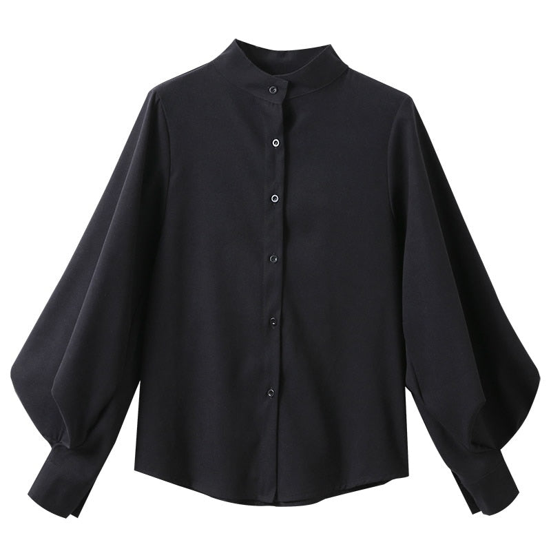 Puffy Chiffon Lantern Sleeve Blouse Office Shirt