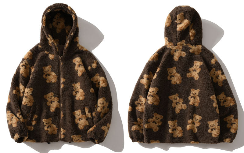 Harajuku Fleece Hooded Teddy Bear Fluffy Jacket Coat