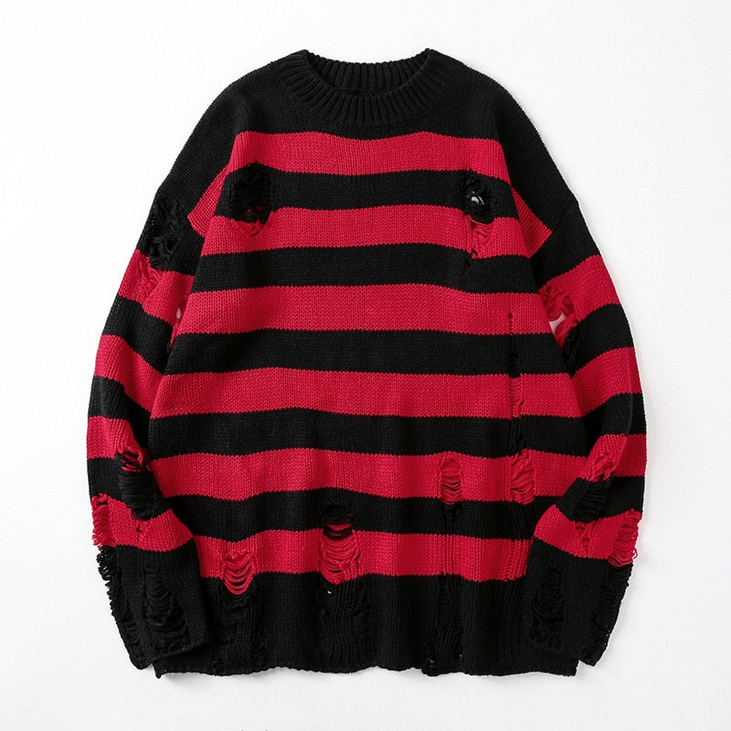 Punk Striped Harajuku Ripped Vintage Knit Sweater