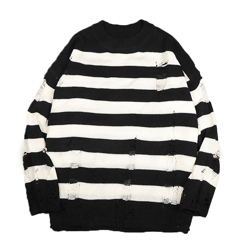 Punk Striped Harajuku Ripped Vintage Knit Sweater