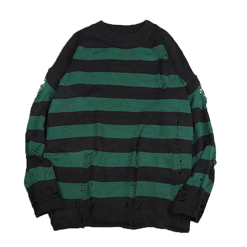 Punk Striped Harajuku Ripped Vintage Knit Sweater