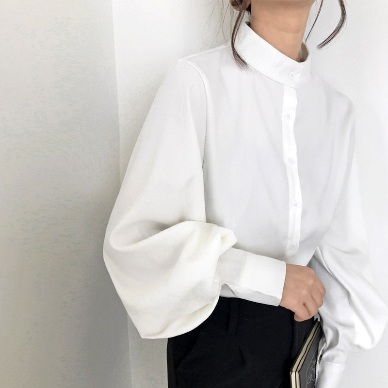 Puffy Chiffon Lantern Sleeve Blouse Office Shirt