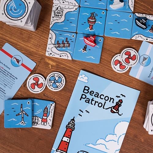 Beacon Patrol Board Game | Nautical Tile Placement Strategy Game | Cooperative Game | Fun Family Game for Kids and Adults | Ages 8+ | 1-4 Players | Avg. Playtime 30 Minutes | Made by Pandasaurus Games