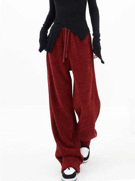 Ruby Drawstring Ribbed Baggy Wide Leg Pants