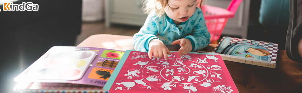 Silicone Placemats for Kids - Learning Alphabet Animals Number for Toddlers on Dining Table, Erase Washable Reusable Play Mats Set of 2