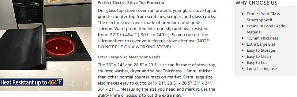 Stove Cover Protector for Electric Glass Washer Dryer Top, Heat Resistant 464℉ on Stovetop Cooktop, Extra Large Waterproof Flat Kitchen Counter Mat for Ceramic Granite Tabletop