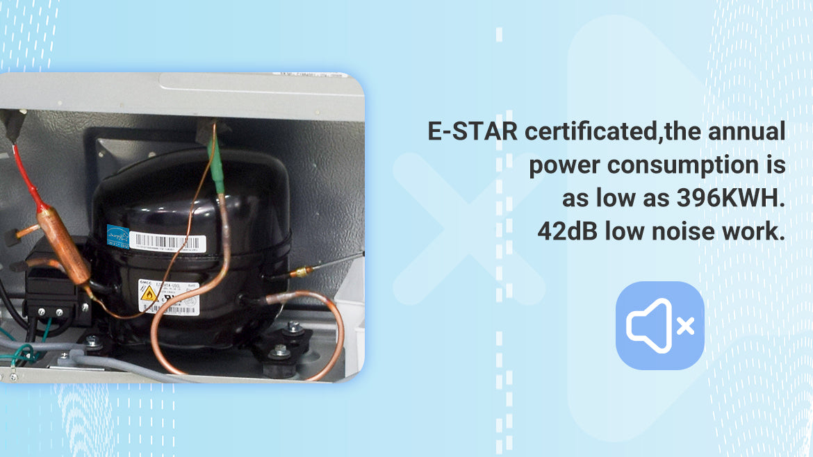 Smad appliances' E-Star certified, low power consumption of 396KWH per year, and 42dB low noise operation.