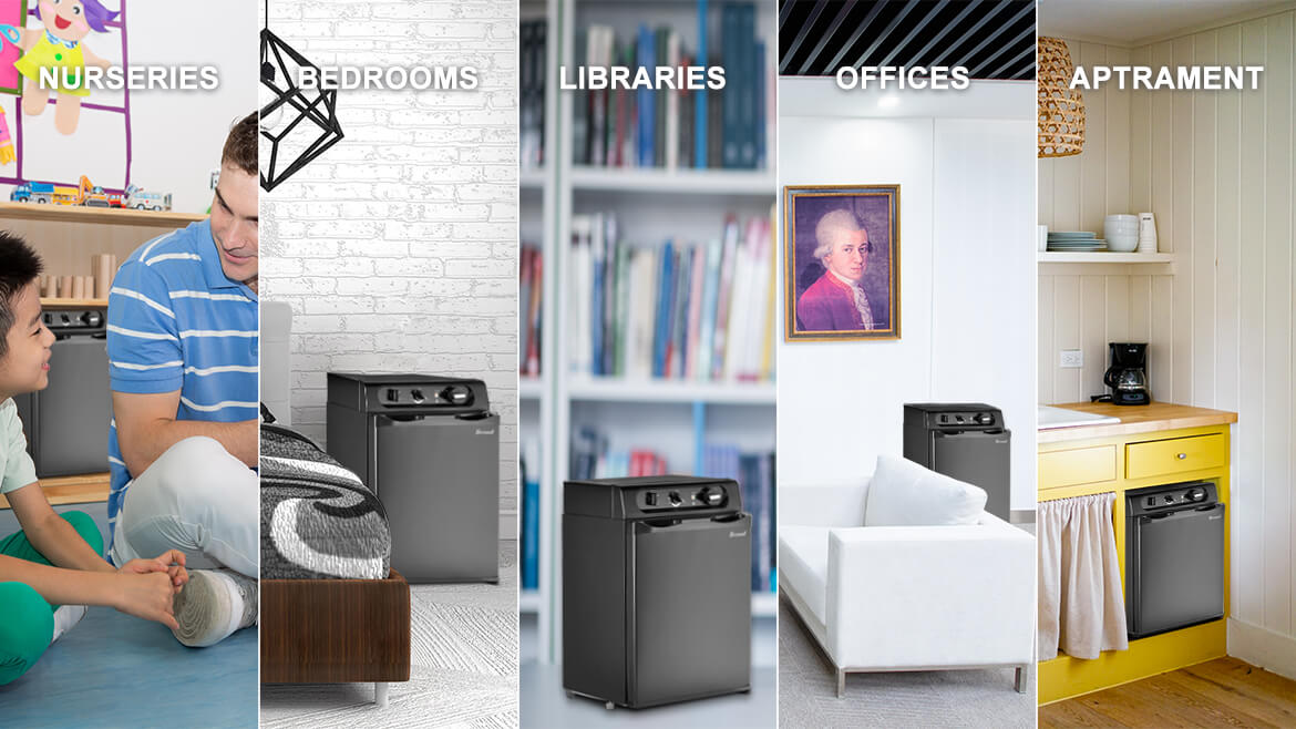 Smad Appliances are suitable for various spaces such as nurseries, bedrooms, libraries, offices, and apartments.