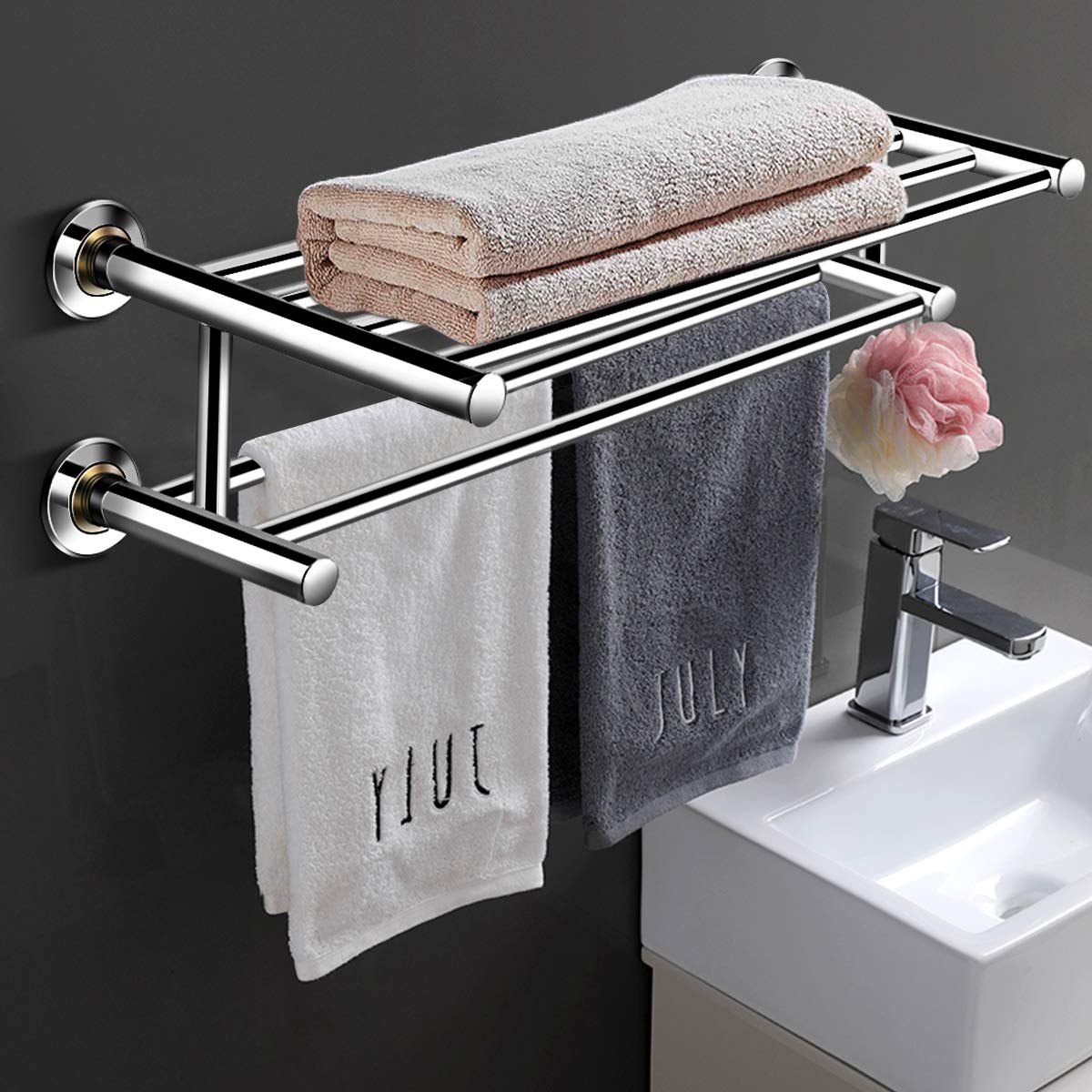 Goplus 24' Towel Rack, Stainless Steel Metal Bathroom Towel Bar