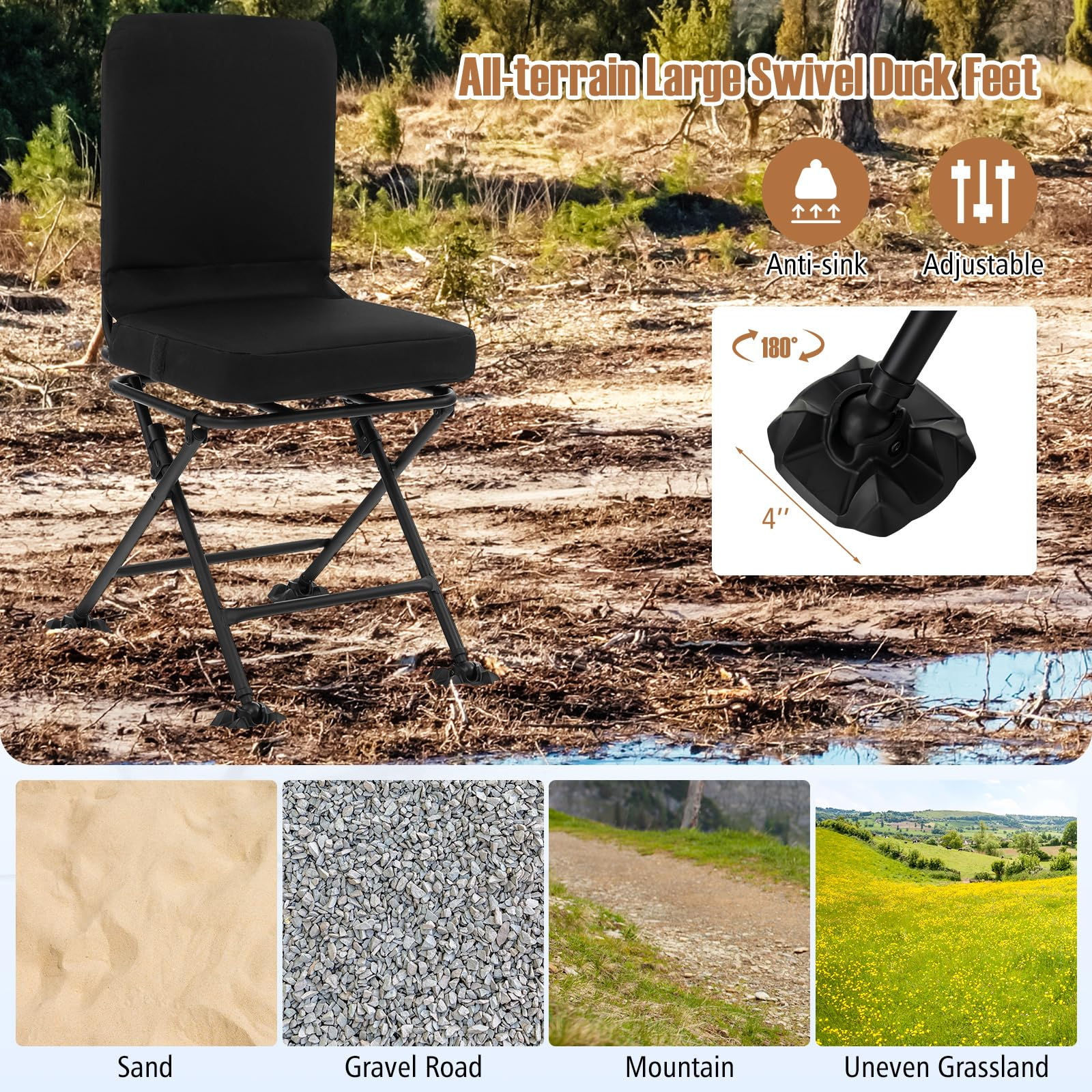 Goplus Hunting Chair, 360 Degree Swivel Hunting Seat with All-Terrain Duck Feet