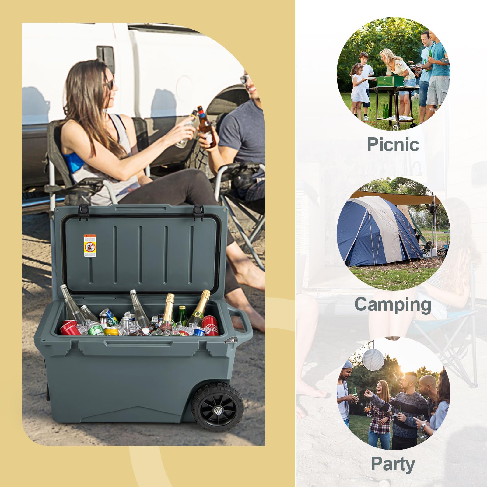 Goplus Cooler, Portable Ice Chest with All-Terrain Wheels