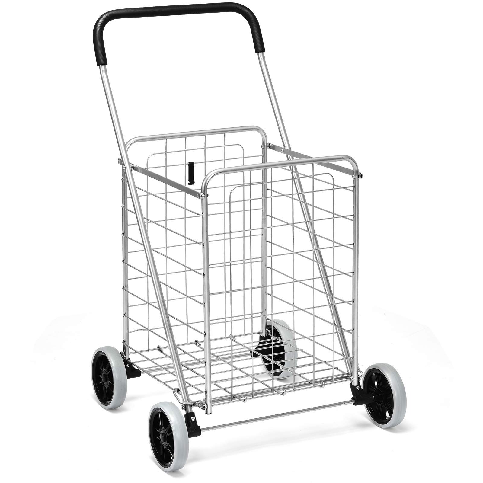 Goplus Folding Shopping Cart, Light Weight Utility Grocery Cart with Wheels, Portable Cart