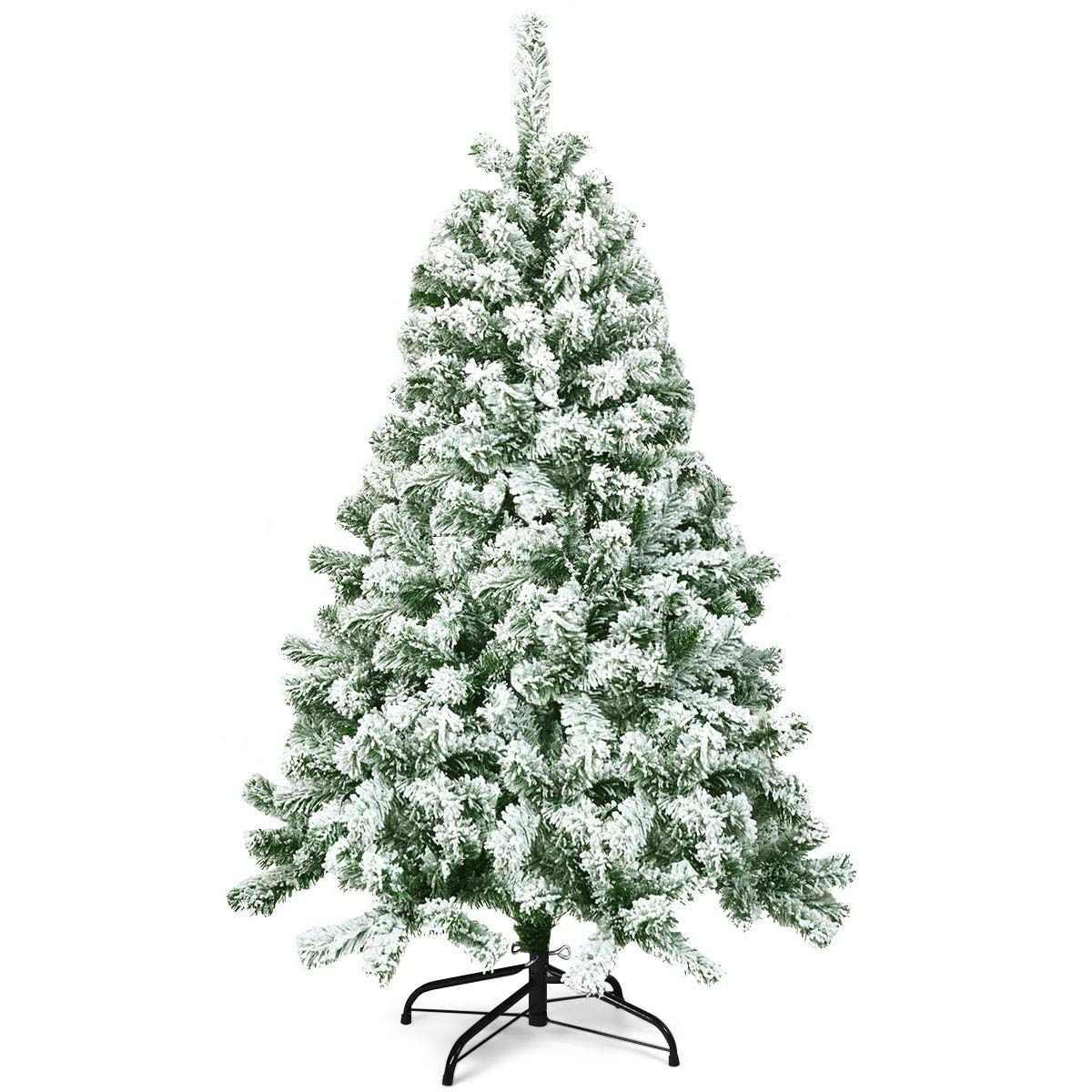 Goplus 4.5FT Snow Flocked Christmas Tree, Artificial Hinged Pine Tree with Premium PVC Needles & Solid Foldable Metal Stand