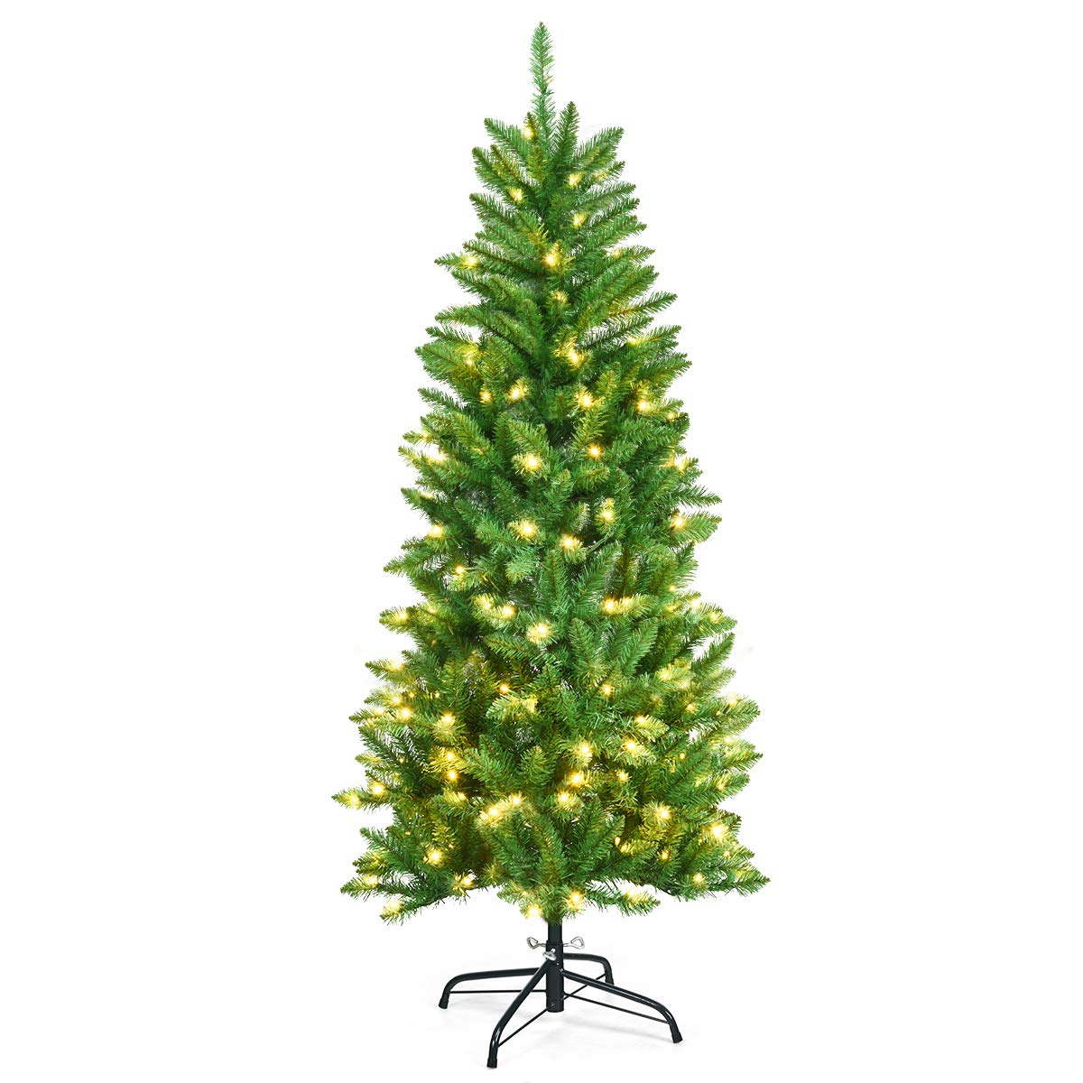 Goplus 5ft Pre-lit Artificial Christmas Tree, Hinged Fir Pencil Christmas Tree with Lights