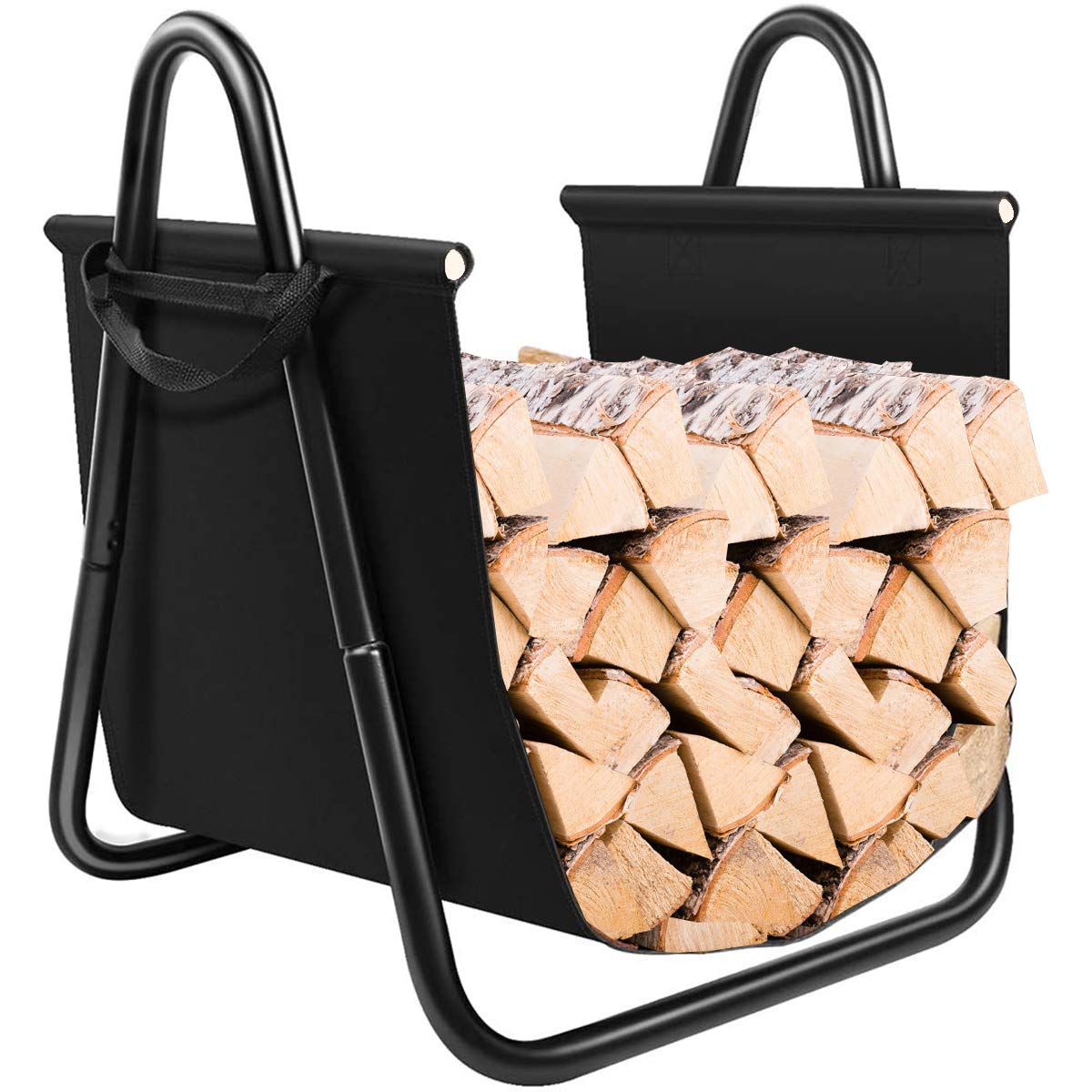 Firewood Log Holder with Canvas Tote Carrier