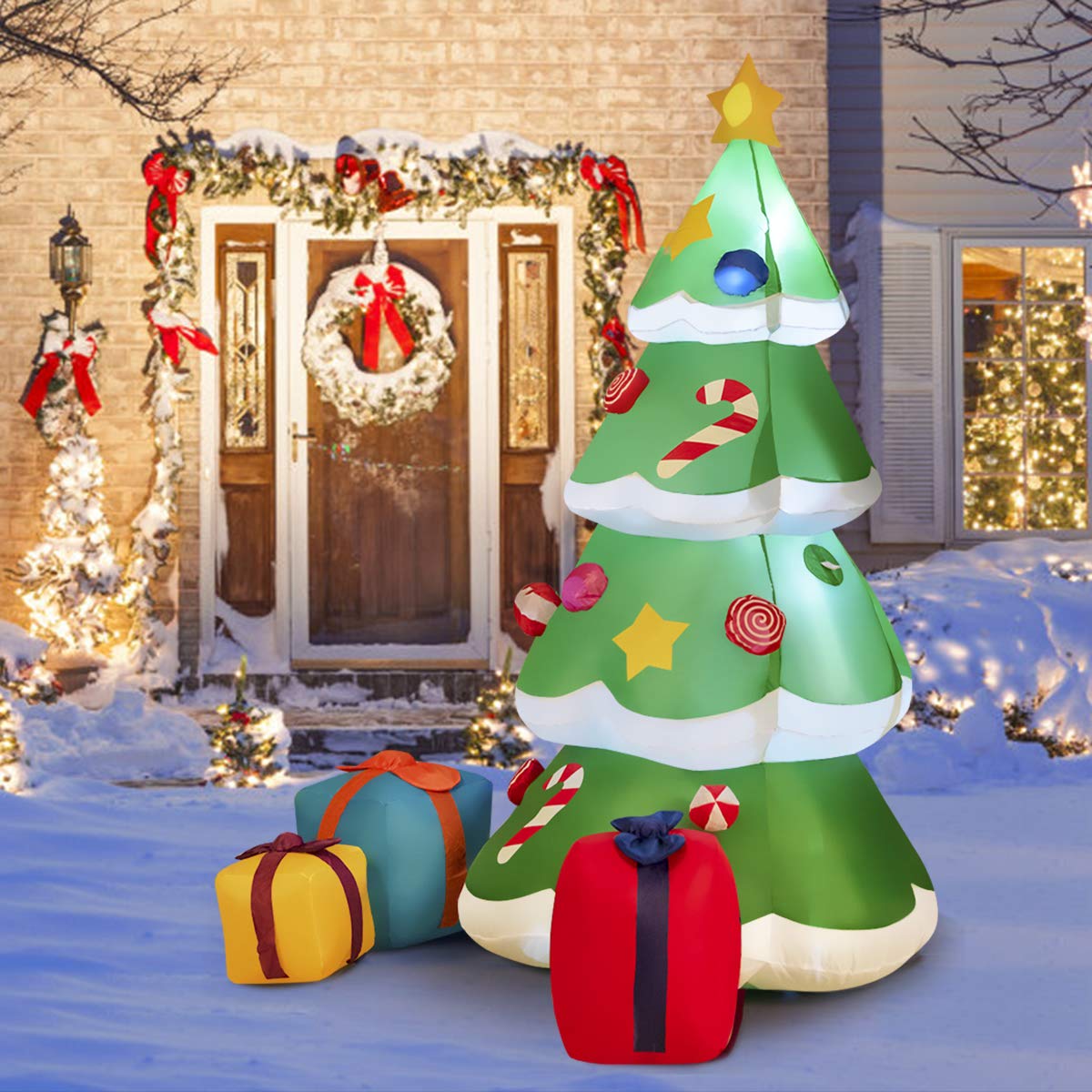 6ft Inflatable Christmas Tree Blow Up Xmas Decoration with 3 Gift Boxes