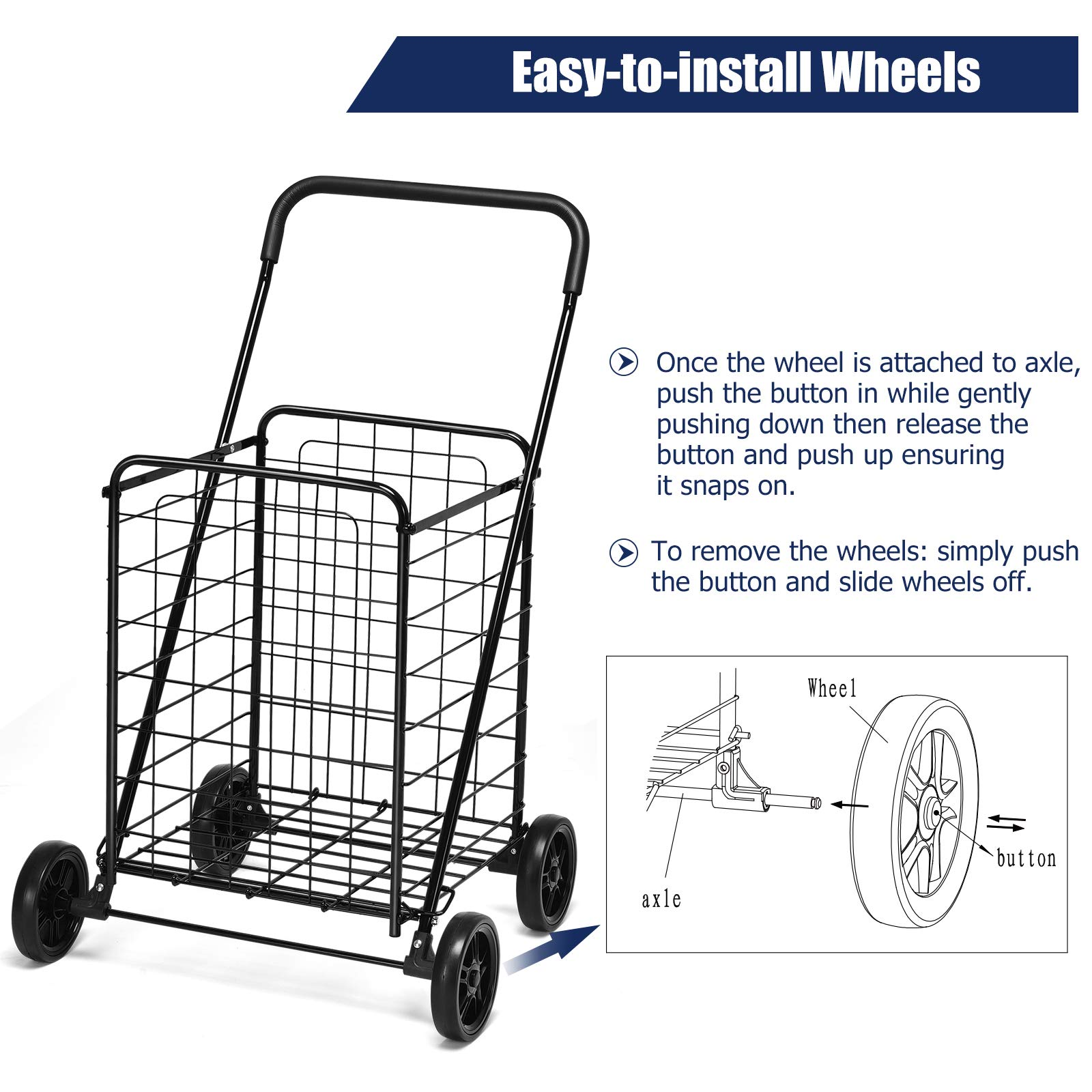 Goplus Folding Shopping Cart, Light Weight Utility Grocery Cart with Wheels, Portable Cart