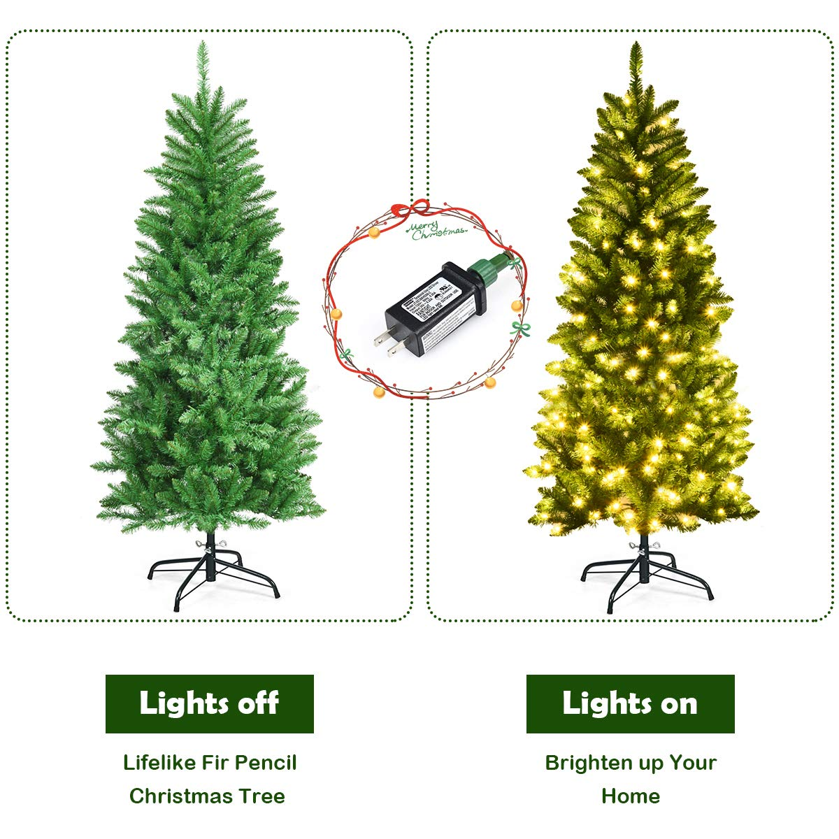 Goplus 5ft Pre-lit Artificial Christmas Tree, Hinged Fir Pencil Christmas Tree with Lights