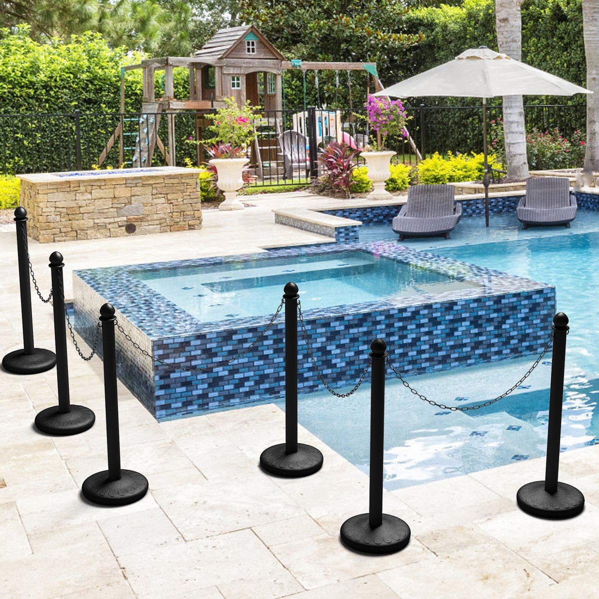 6pcs Plastic Stanchion Set, Safety Stanchion Barrier Posts Queue Line Pole