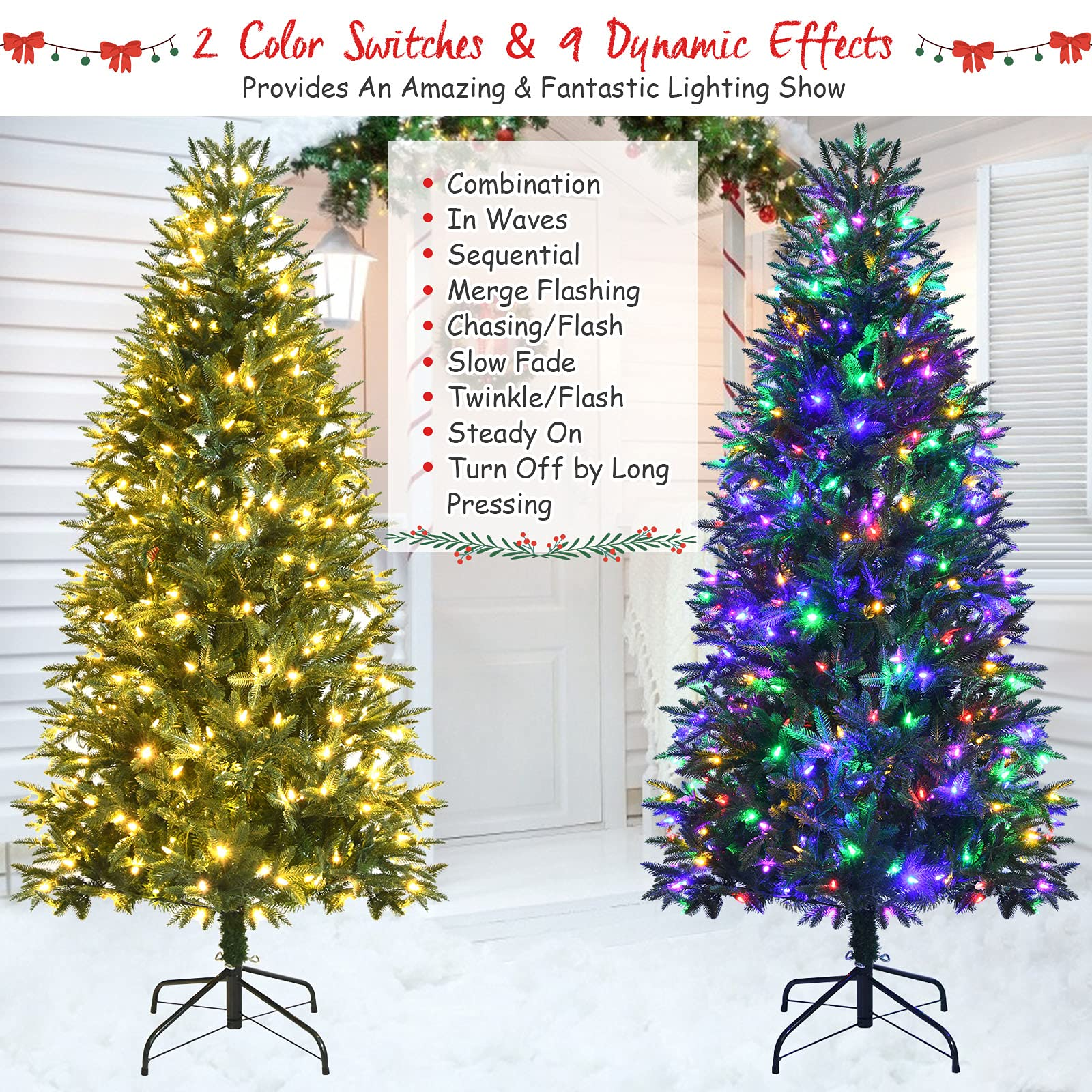 Goplus Artificial Christmas Tree, Hinged Xmas Pine Tree, Decoration for Indoor Holiday Festival