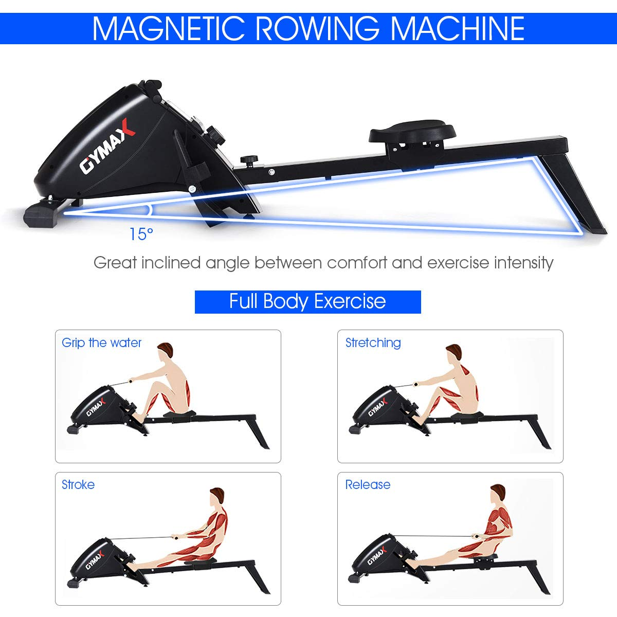 Goplus Magnetic Rowing Machine, Foldable Rower with 10-Level Tension Resistance System (Black)