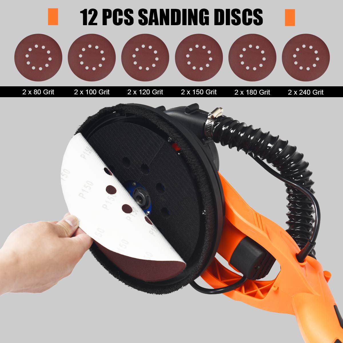 750W Drywall Sander 12 Sanding Disks & Carrying Bag (Foldable)