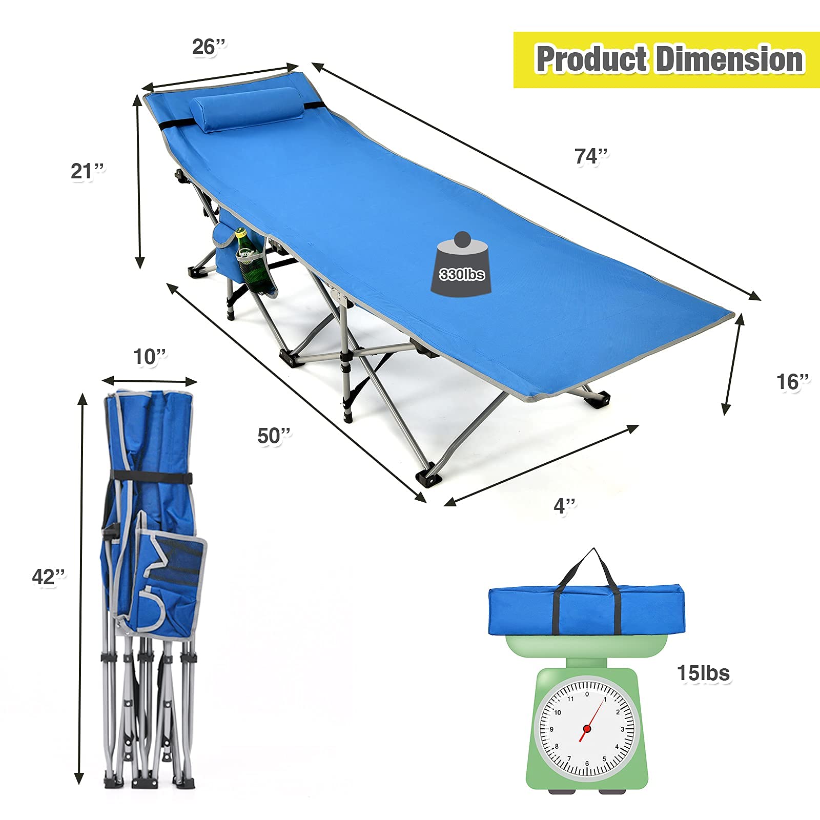 Folding Camping Cot, Heavy-Duty Comfortable Cot Bed for Adults Kids