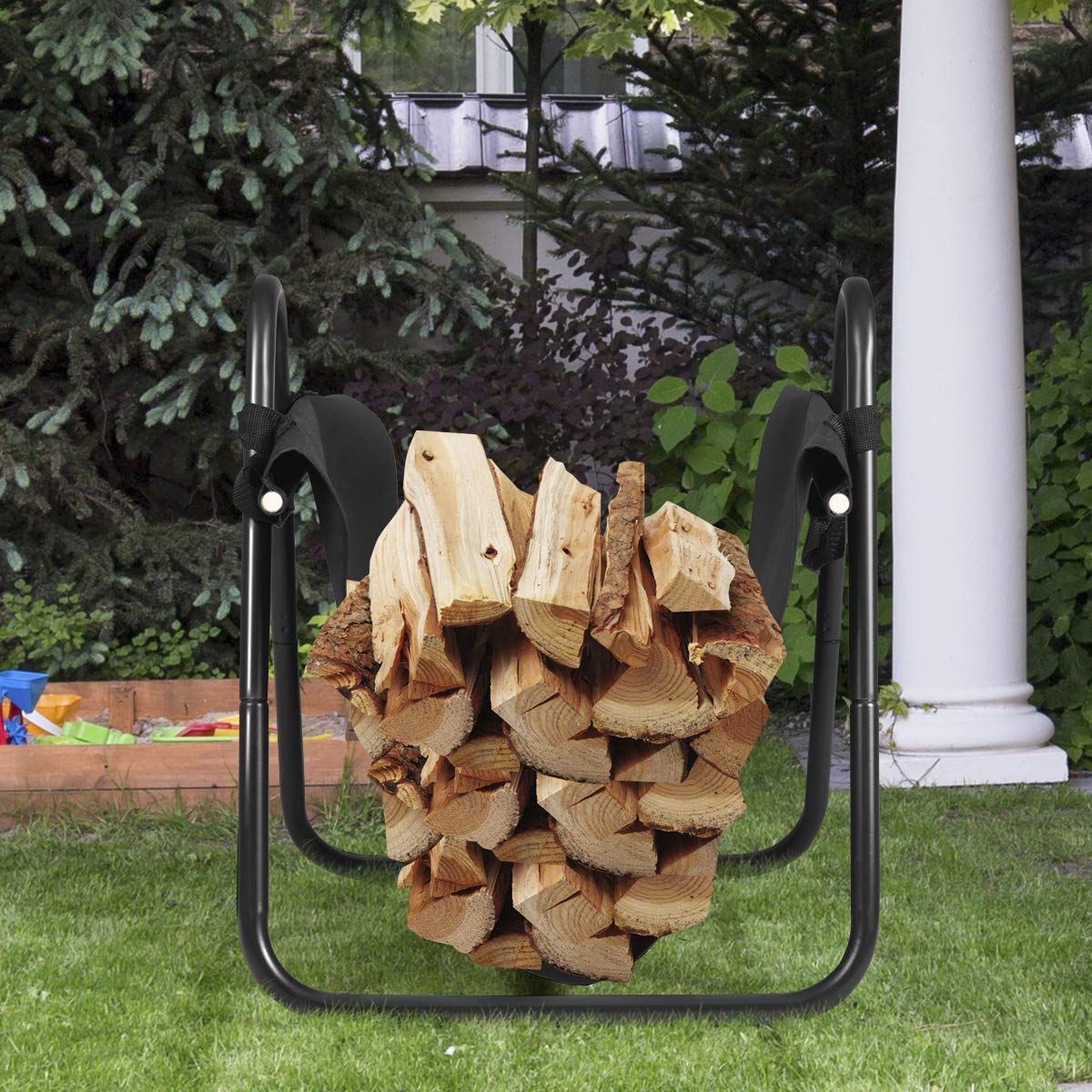 Firewood Log Holder with Canvas Tote Carrier