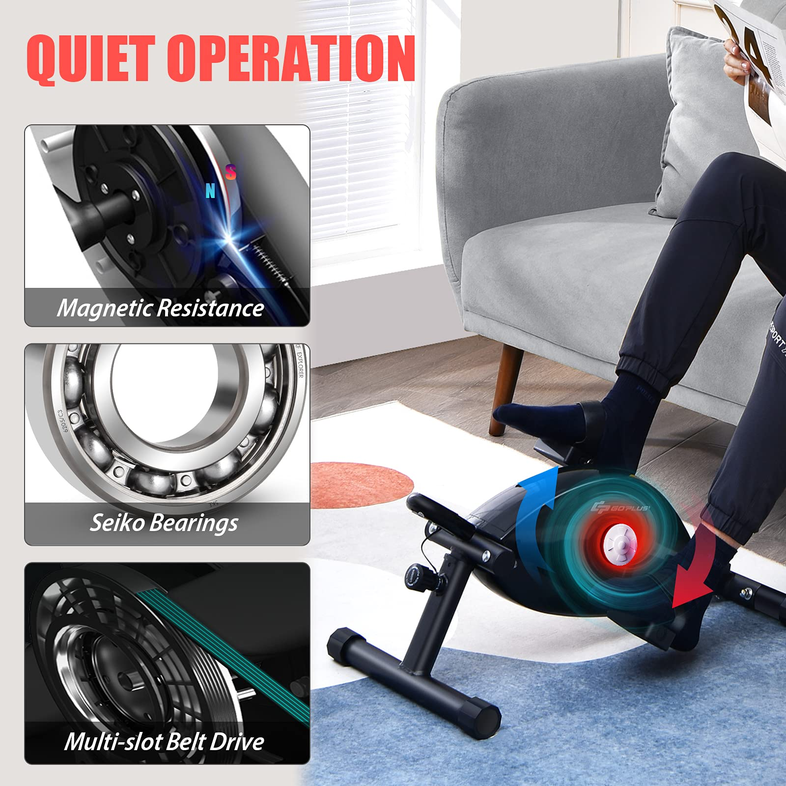 Goplus Under Desk Bike Pedal Exerciser - Stationary Magnetic Mini Exercise Bike with LCD Digital Monitor