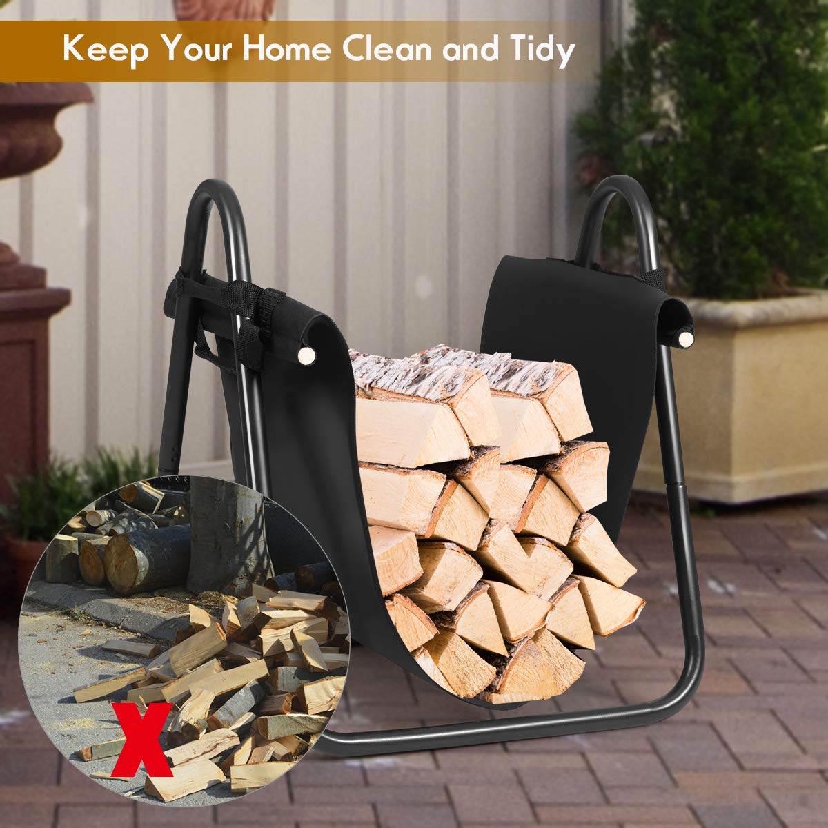 Firewood Log Holder with Canvas Tote Carrier
