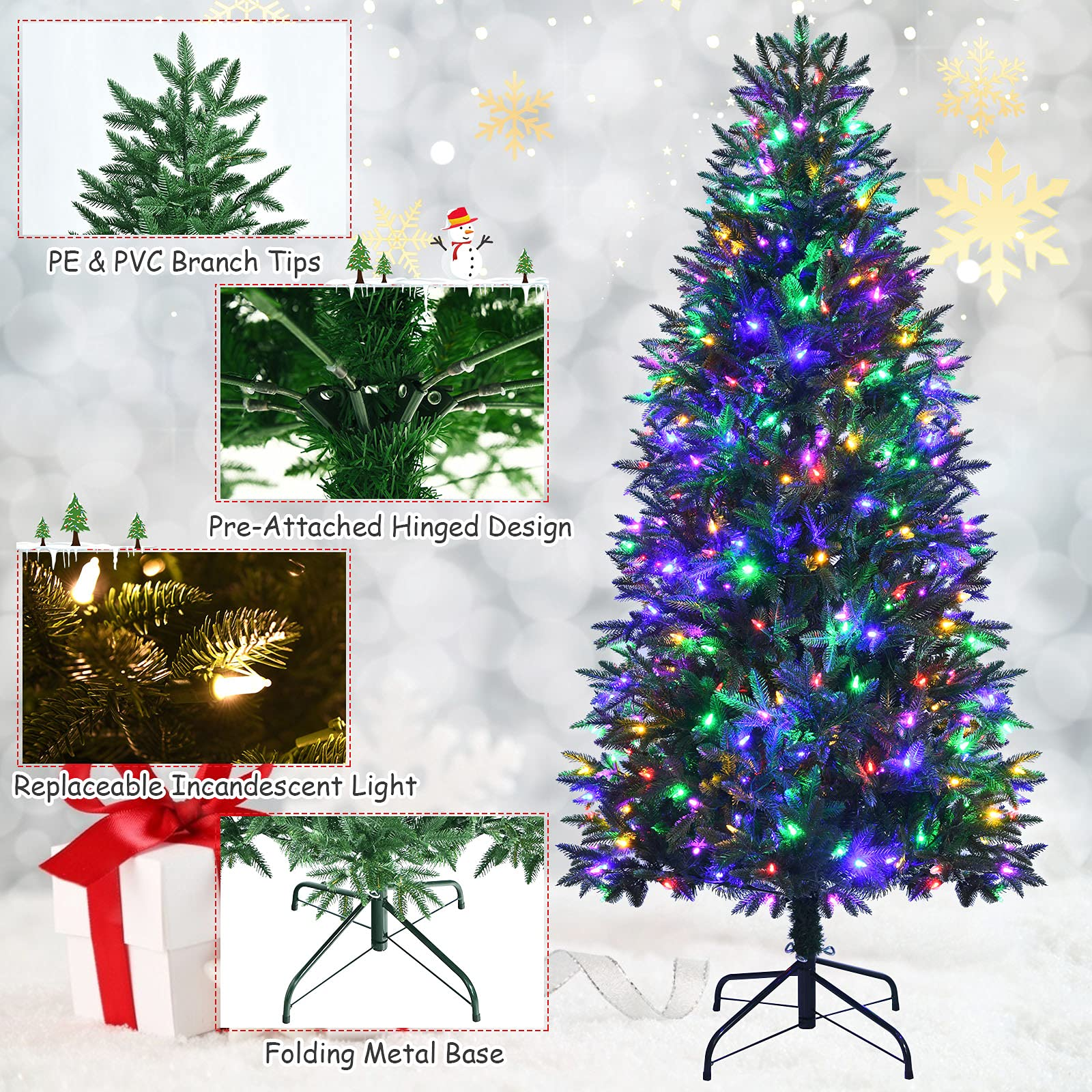 Goplus Artificial Christmas Tree, Hinged Xmas Pine Tree, Decoration for Indoor Holiday Festival