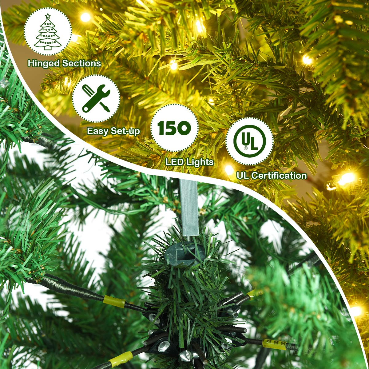 Goplus 5ft Pre-lit Artificial Christmas Tree, Hinged Fir Pencil Christmas Tree with Lights