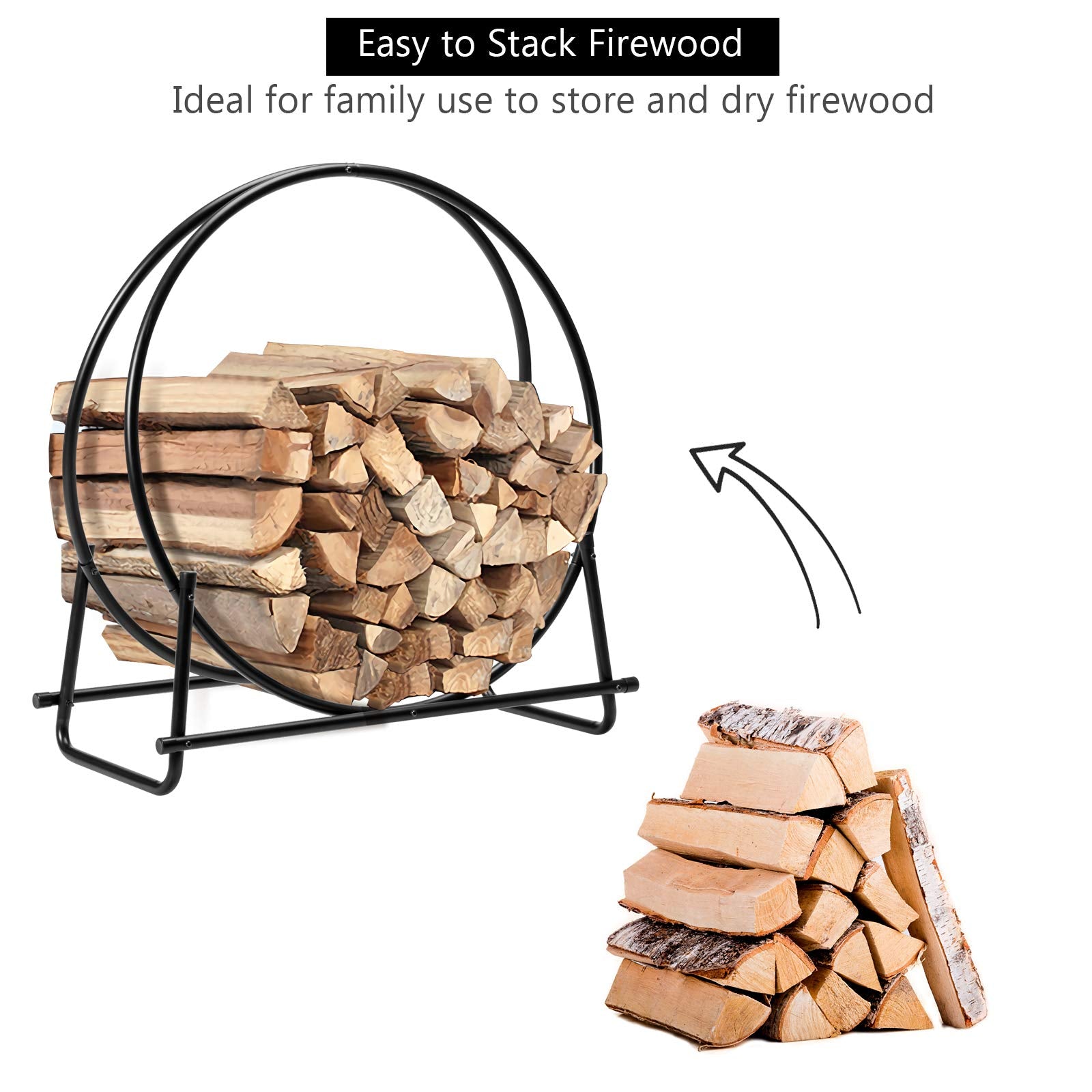30 Inch Firewood Log Hoop, Tubular Steel Log Holder