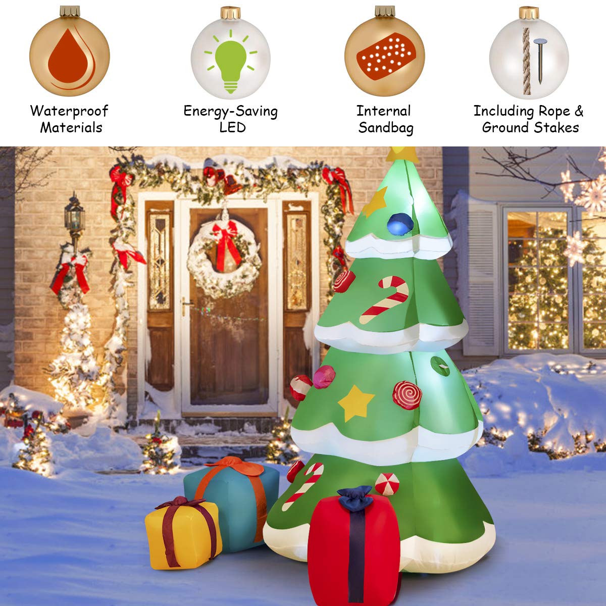 6ft Inflatable Christmas Tree Blow Up Xmas Decoration with 3 Gift Boxes